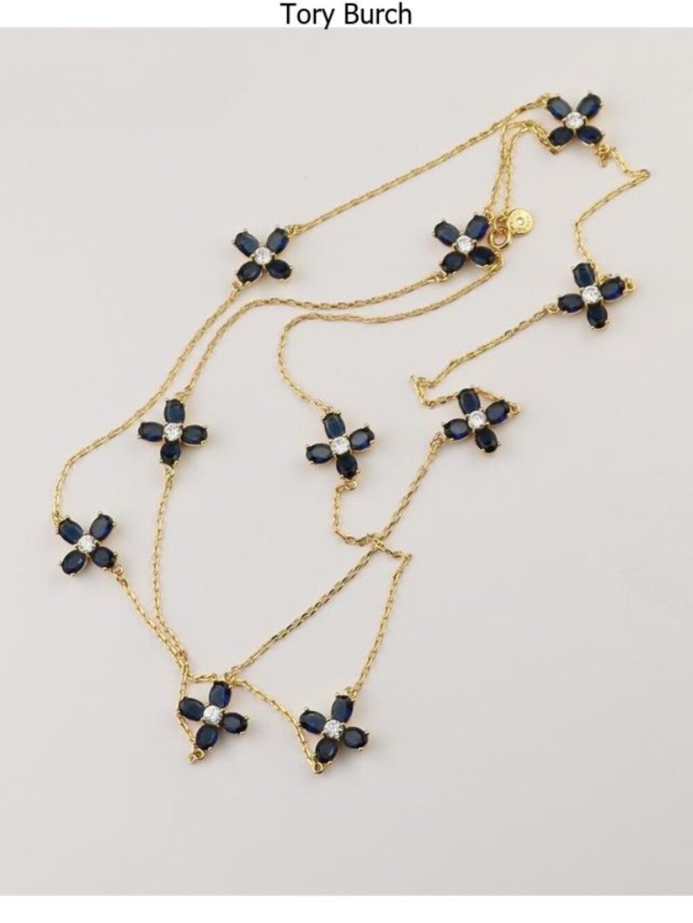 Tory Burch Gold-Tone Necklace with Navy Flower Motifs